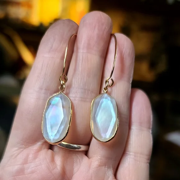Moonstone 14k gold handmade earrings - Picture 5 of 11